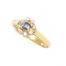 Ring Blue Sapphire 18kt Gold Diamond Diamonds Yellow Natural 18 KT Vintage D183